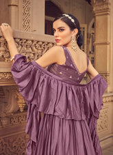 Chinnon Thread and Mirror Work Lehenga In Purple